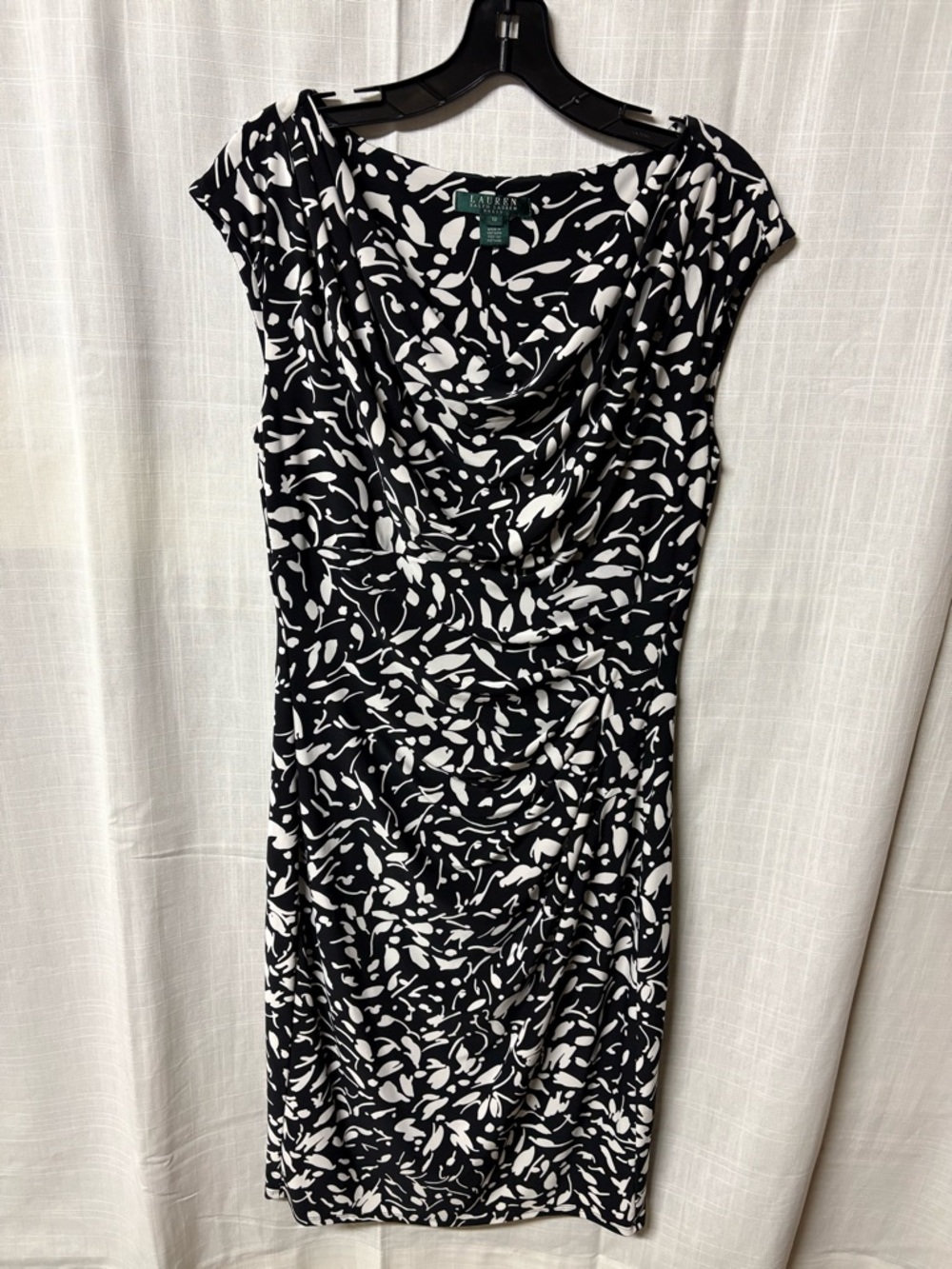 Ralph Lauren Black & White Cowl Neck Midi Dress